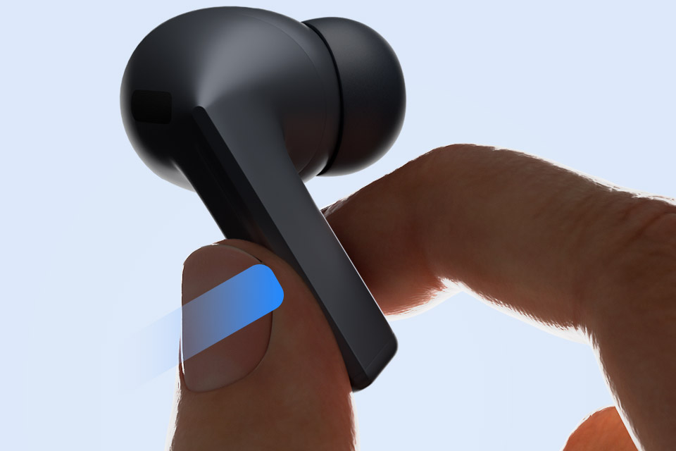 Słuchawki bezprzewodowe Samsung Galaxy Buds3 FE szare grafika przedstawia możliwości funkcji Pintch Control